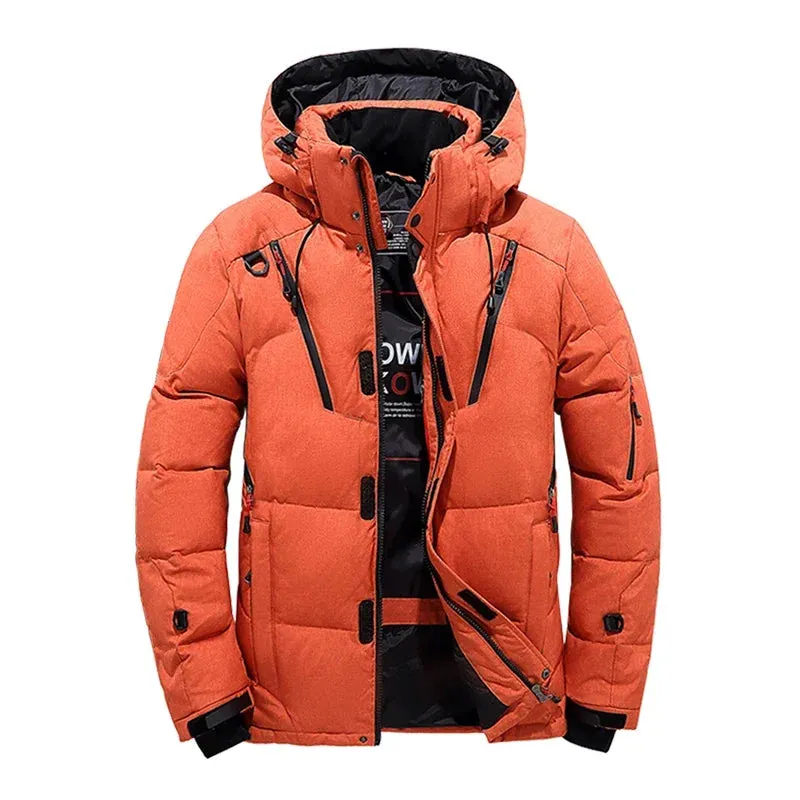 1 - MC - Men's Winter Down Jacket: Thick, windproof duck down coat with hood for warmth