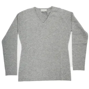 100% Cashmere Ladies Fashion V Neck Grey Mid