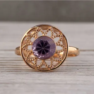 14K Rose Gold Round Purple Amethyst 6mm Ring