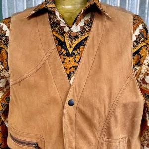 1980s Vintage Leather Utility Vest Tan Pockets Sz XXL - OOAK