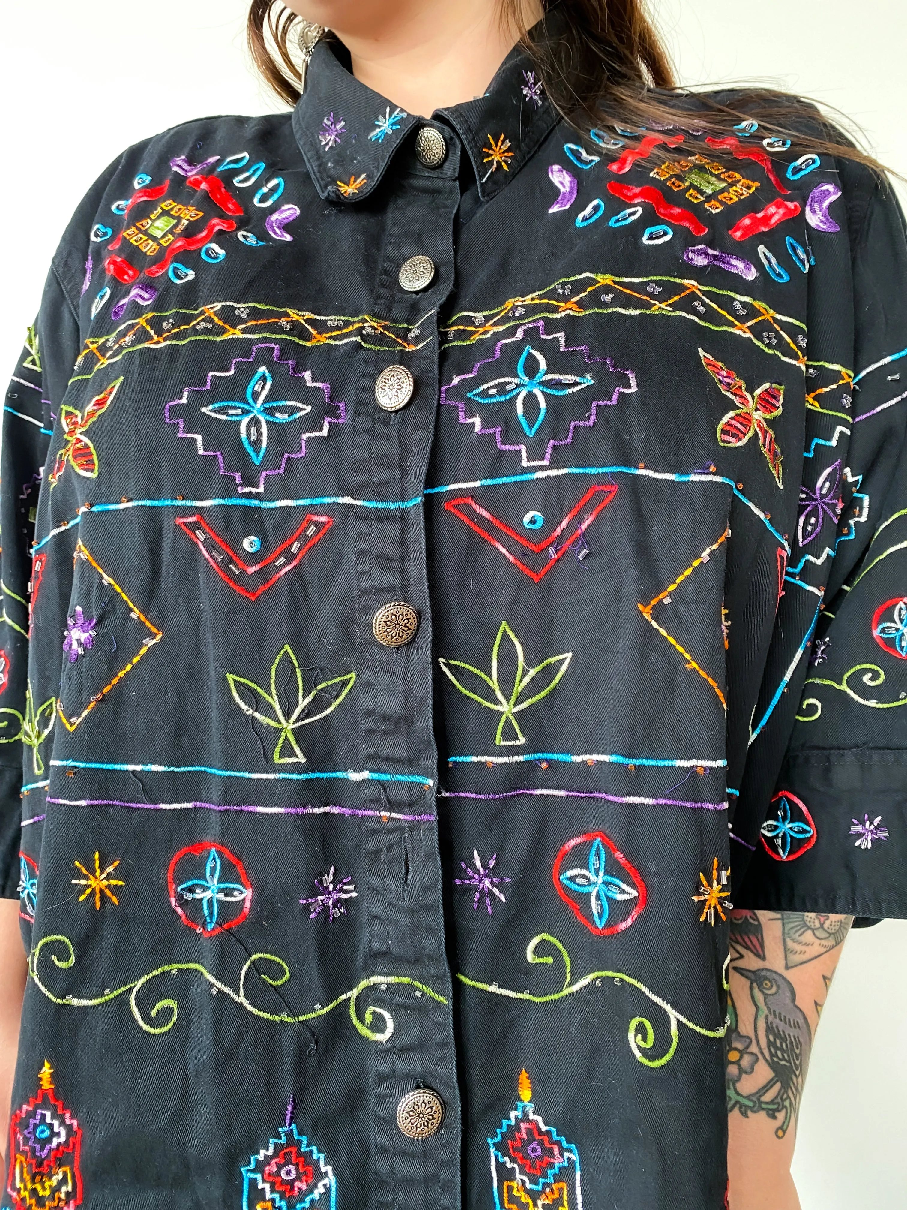 1990s Black Jacket with Southwestern Embroidery, sz. 5X