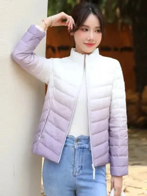 2024 New Winter Clothes Women Thin Down Jacket Women Stand Collar Slim Light Warm Short Gradient White Duck Down Warm Down Coat