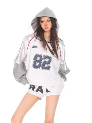 【24s Sep.】American Retro Sports Style Patchwork Hoodie