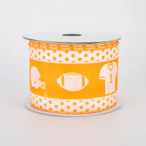 2.5" Football Gear Polka Dot Ribbon: White & Orange (10 Yards)