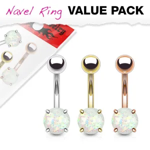 3 Pack Opal Glitter Belly Rings