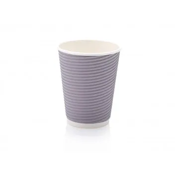 350ml Ripple Paper Coffee Cup Horizontal Charcoal with White Sip Lid 10pack