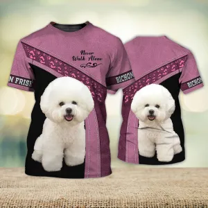 3D Dog T Shirts, Bichon Frise Love Never Walk Alone All Over Print T-Shirt, Gift For Pet Loves