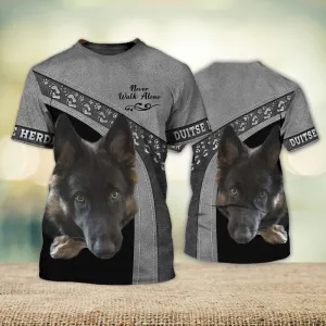 3D Dog T Shirts, Duitse Herder Love Never Walk Alone All Over Print T-Shirt, Gift For Pet Loves