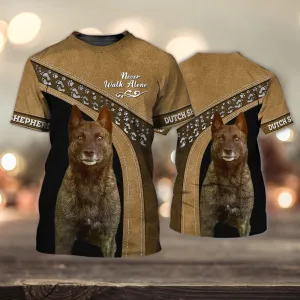 3D Dog T Shirts, Dutch Shepherd Love Leather Never Walk Alone All Over Print T-Shirt, Gift For Pet Loves