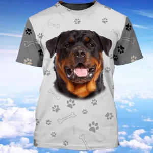 3D Dog T Shirts, Grey Rottweiler All Over Print T-Shirt, Gift For Pet Loves