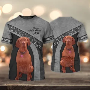 3D Dog T Shirts, Magyar Viszla Love Never Walk Alone All Over Print T-Shirt, Gift For Pet Loves