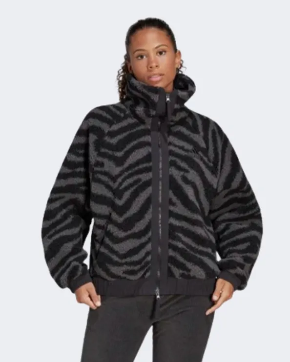 Adidas Hyperglam Fleece Zebra Women Sportswear Jacket Black/Grey Hy1030