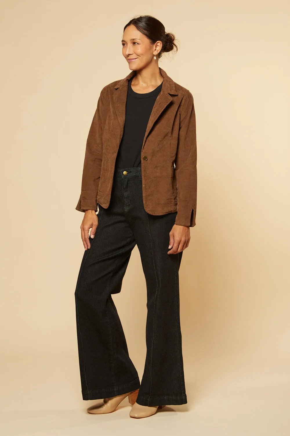 Adrift Relaxed Brushed Cotton Blazer in Chocolate