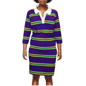 Adult Mardi Gras Ladies Purple Dress with Gold & Green Stripes