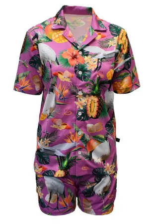 Adult Short Sleeve UPF50  Hawaiian Shirt - Bin Chicken Pink