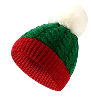 Adults Unisex Christmas Santa PomPom Beanie Hat in Green Red