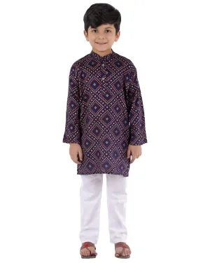 Ahhaaaa Kids Ethnic Cotton Bandhani Printed Kurta Pajama Set For Boys