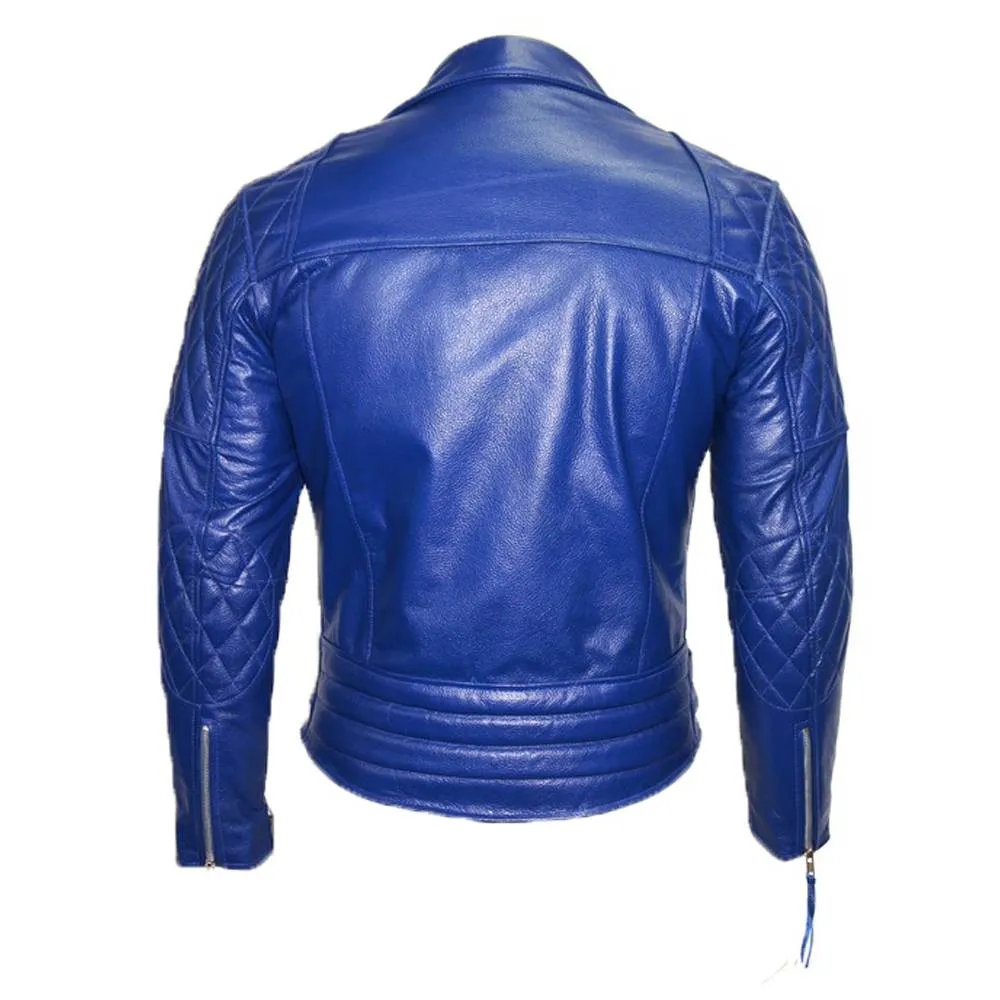 American Cafe Racer Blue Leather Jacket