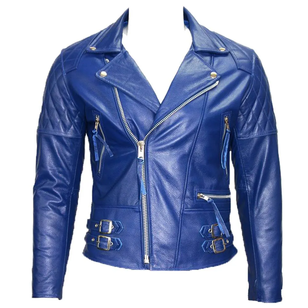 American Cafe Racer Blue Leather Jacket