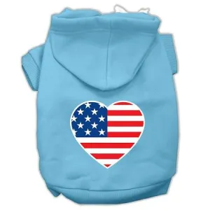 American Flag Heart Screen Print Pet Hoodies Baby Blue Size XL (16)