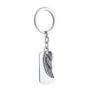 Angel Wing Feather Dog Tag Keychain Key Ring Holder Stainless Steel
