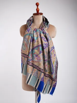 Art Silk Hand Embroidered Kalamkari Pashmina Shawl
