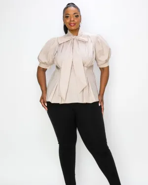 Ashlyn Tie Neck Blouse | Taupe
