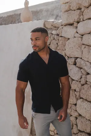Athletic Fit Short Sleeve Viscose Shirt in Black