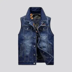 Average fit logo men's denim trucker vest