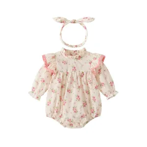 Baby Girl Floral Blossom Design Onesie with Headband Set
