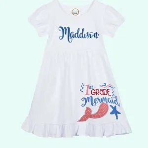 Back to school girls dress,  First Grade - Second Grade Mermaid Dress,  Personalized School Dress, Girls School dress,  First Day of class outfit