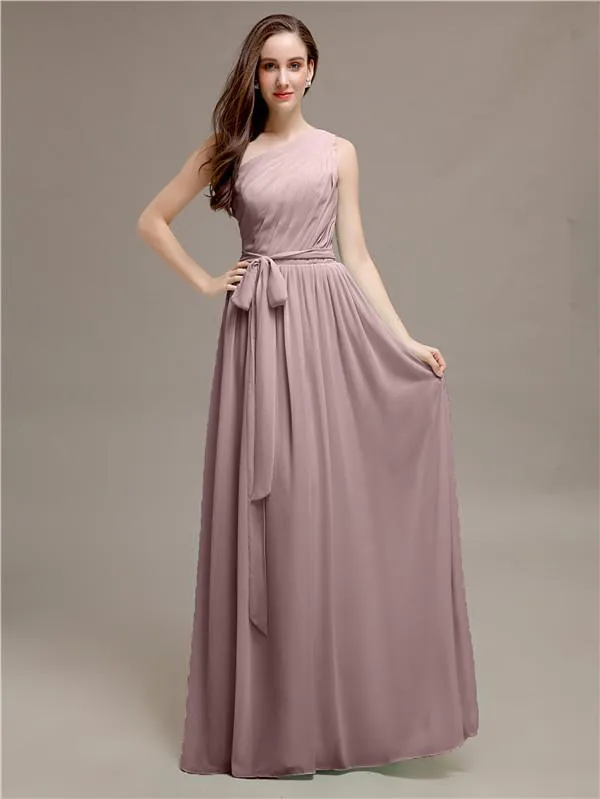 Beautiful A-line One-Shoulder Sleeveless Floor-Length Bridesmaid Dresses