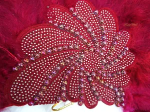 Beautiful Maroon Feather Embelished with Silver Beads with Pearls Bridal Wedding Party Hand fan