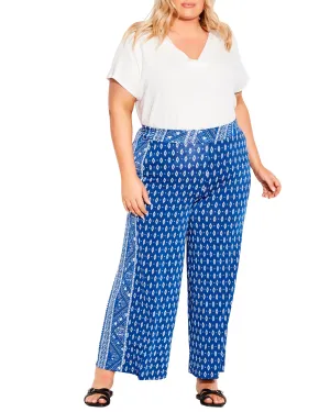 Beeba Wide Leg Casual Pants | Royal Blue / White