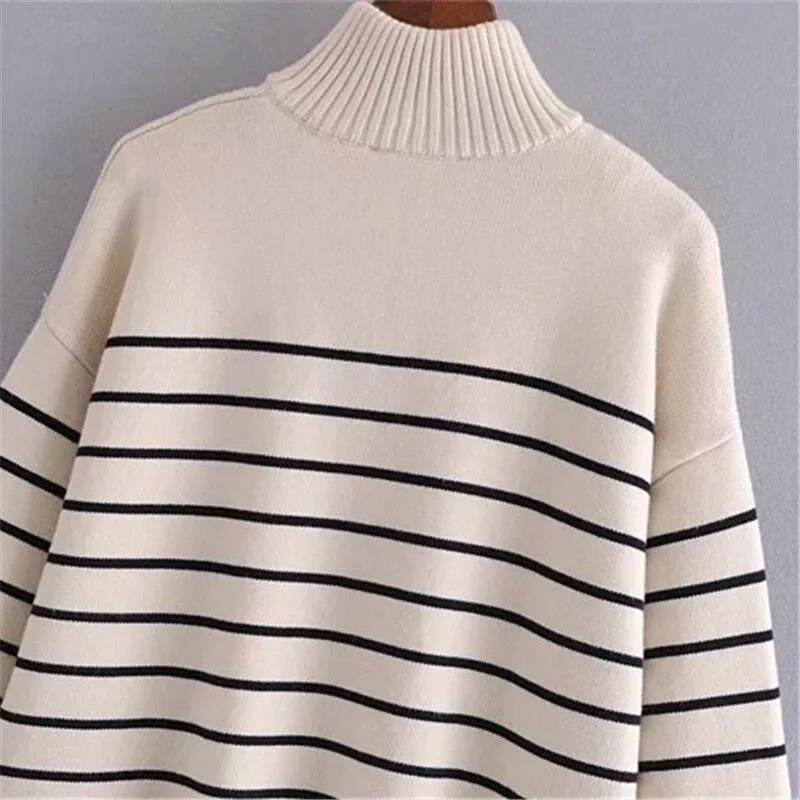 Beige Loose Striped Sweater