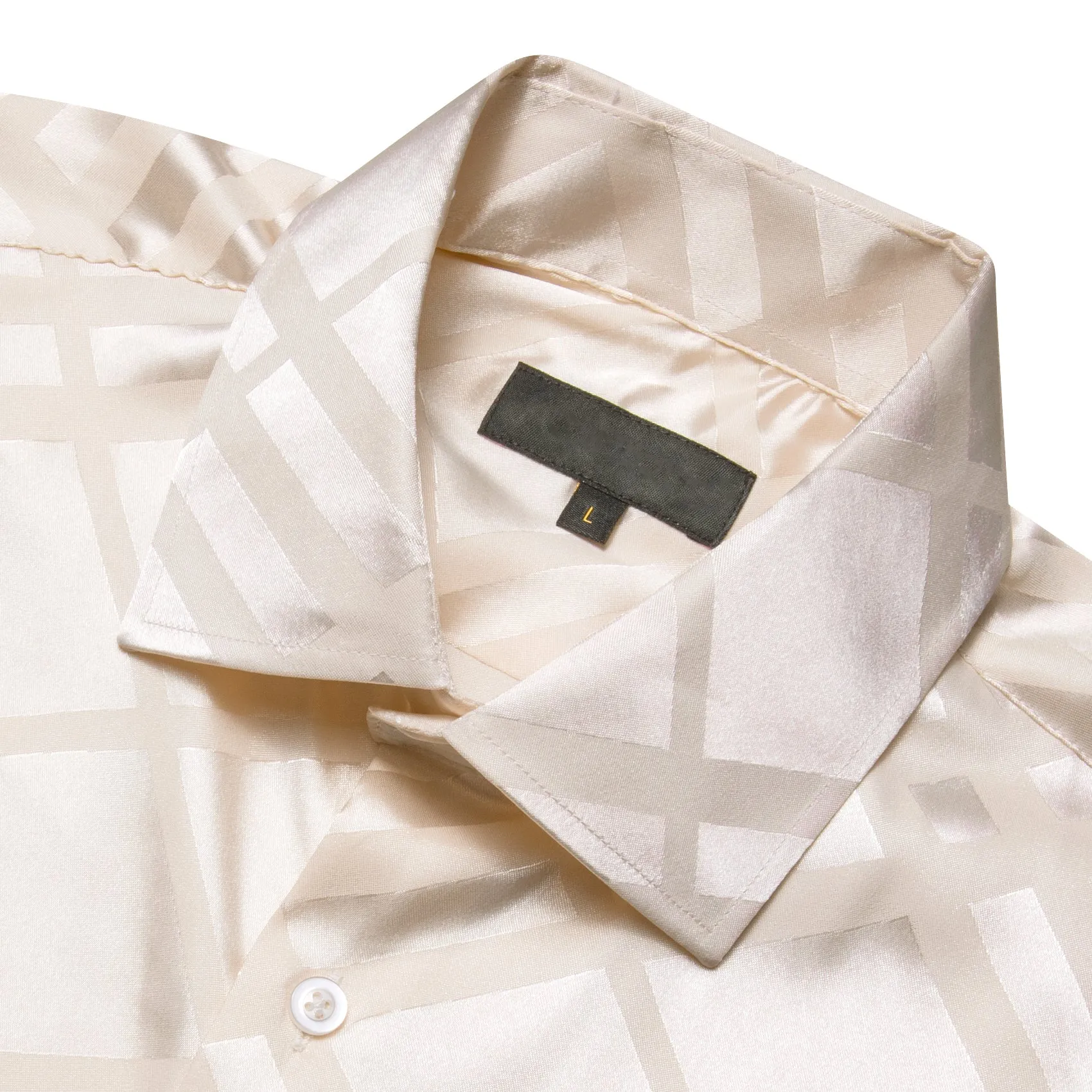 Beige Plaid Silk Men's Short Sleeve Shirt