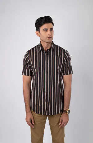 Beige/Black Stripes Yarn Dyed Shirt