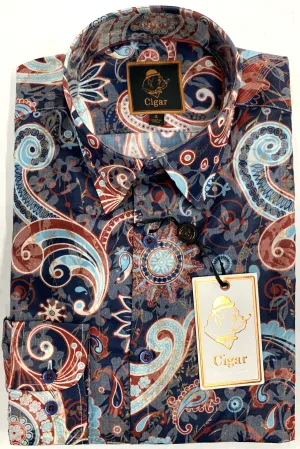 Berragamo S-4619 Long Sleeve Sport Shirt - Navy