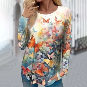 BerryBetty - Casual Butterfly Print T-Shirt