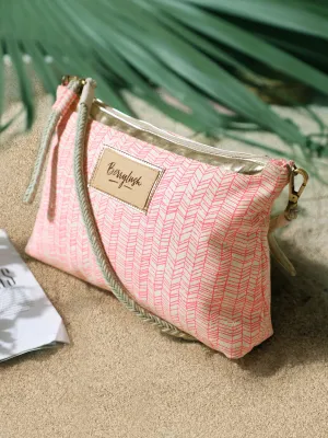 Berrylush Women Pink & White Geometric Printed Canvas Detachable Sling Strap Small Clutch/Sling Bag