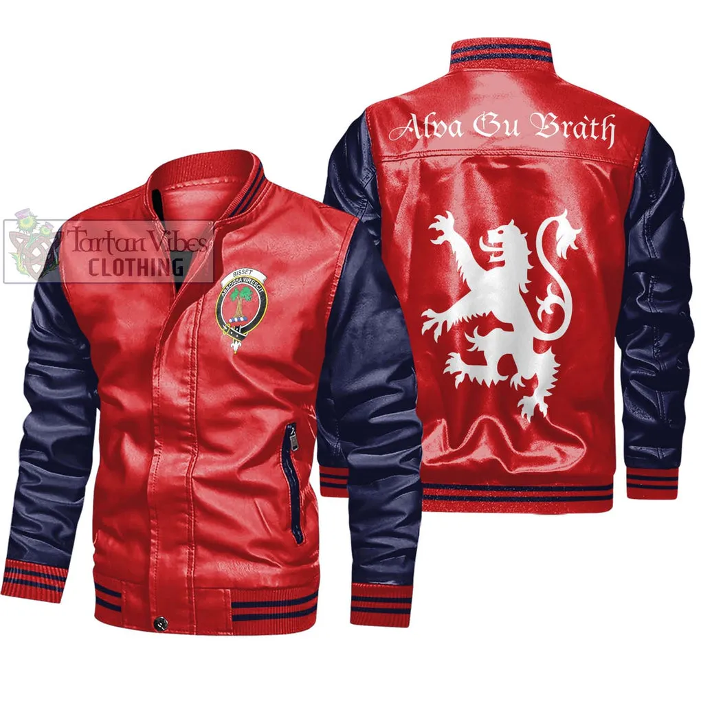 Bisset Family Crest Leather Bomber Jacket Lion Rampant Alba Gu Brath Style