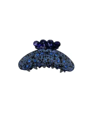 Black Colour T Hair Claw Premium Dark Ocean Blue With Paler Blue Sequins 5503 DO-OS