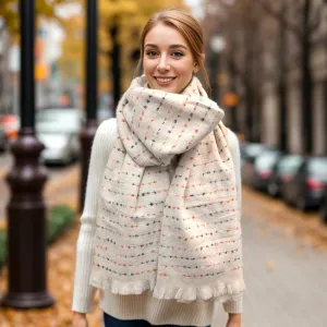Black Ginger 180cm Cream Malina Spotted Scalloped Edge Scarf - 736-433