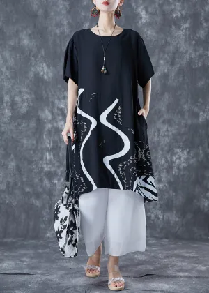 Black Patchwork Cotton Holiday Dress Oversized Print Summer LY5603