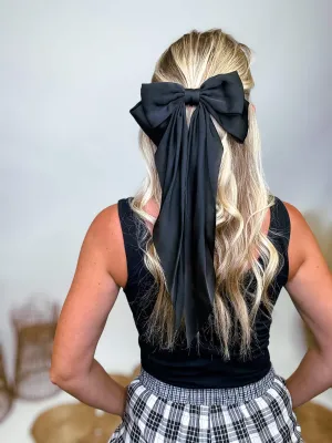 Black Satin Clip-In Oversized Hair Bow