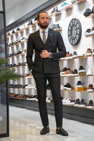 Black Slim Fit 2 Piece Pinstripe Double Breasted Suit