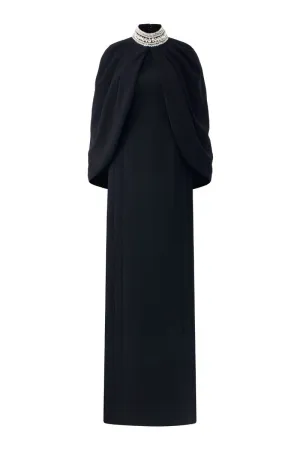 BLACK STONE COLLAR CAPE AND FULL DRESS