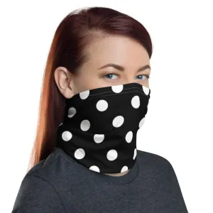 Black white polka swiss dots  designer neck gaiters face mask covers, Tube scarf, Balaclava Beanie, Bandana Headband Gift for her girl women