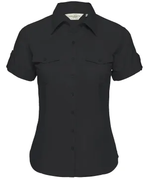 Black - Women's roll-sleeve short sleeve shirt