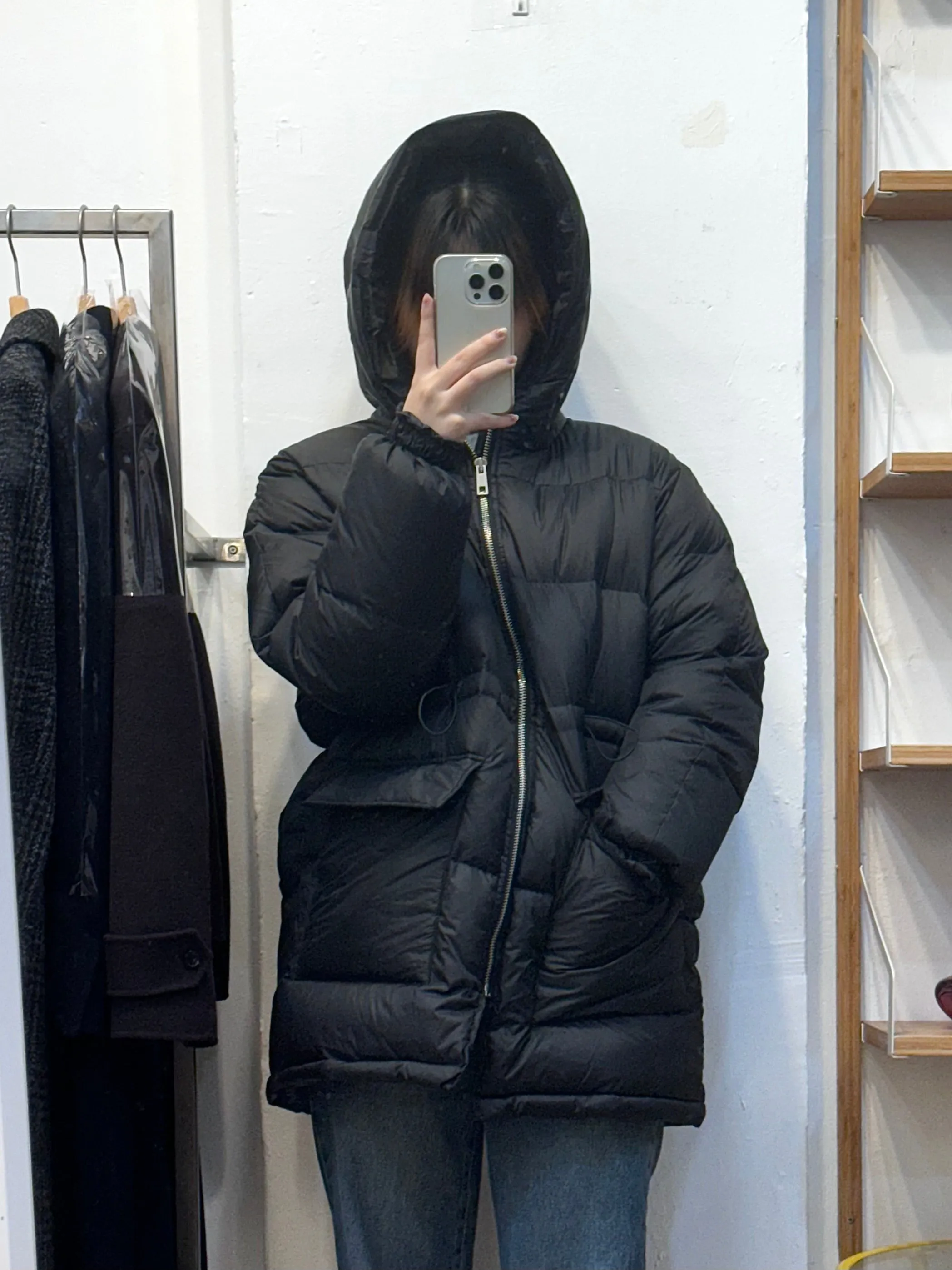 Black Zippered Goose Down Jacket